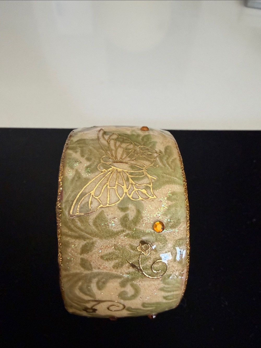 Iris Gold and Red Wide Decorative Bangle Bracelet - Picture 2 of 5